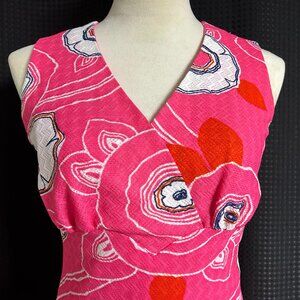 Vintage 1960s Bright Floral Sheath Fully Lined Psychedelic Retro Mod Dress